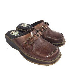 Earth Shoe Gelron 2000 Womens Brown Leather Clog Mules Slip On Daphne US 5.5